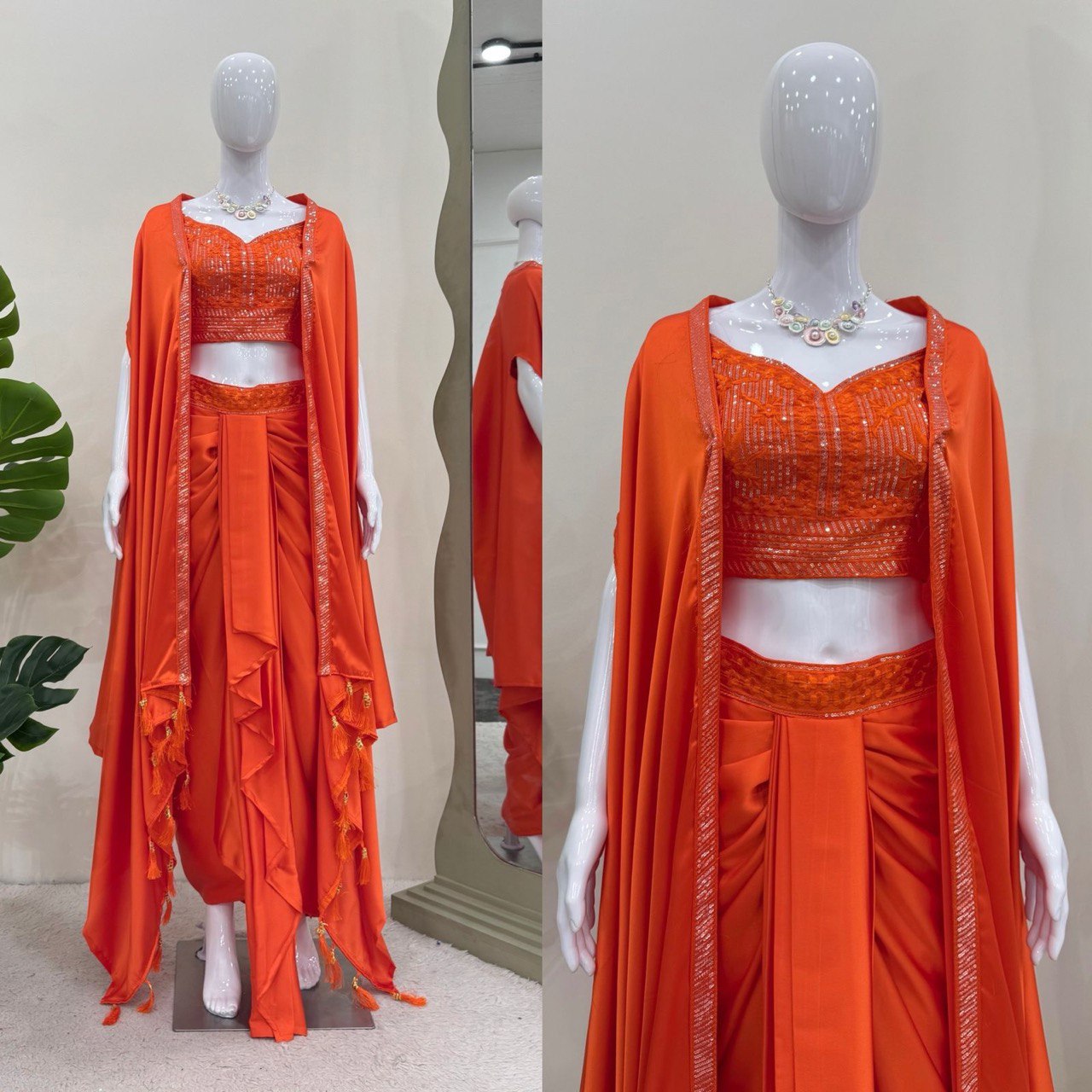 Occasion Wear Orange Color Satin Silk And Thread With Sequence Work Dhoti Suit