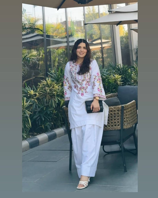 Mesmerizing White Color Pure Natural Crepe Silk With Embroidery Sequence Work Palazzo Suit