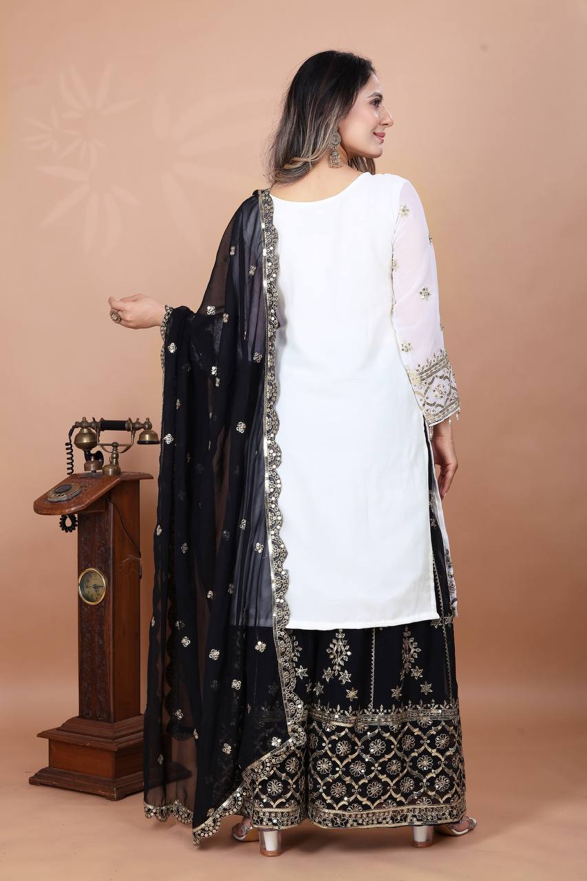 Admiring Black Color Heavy Faux Georgette With Embroidery Sequence Work Sharara Suit