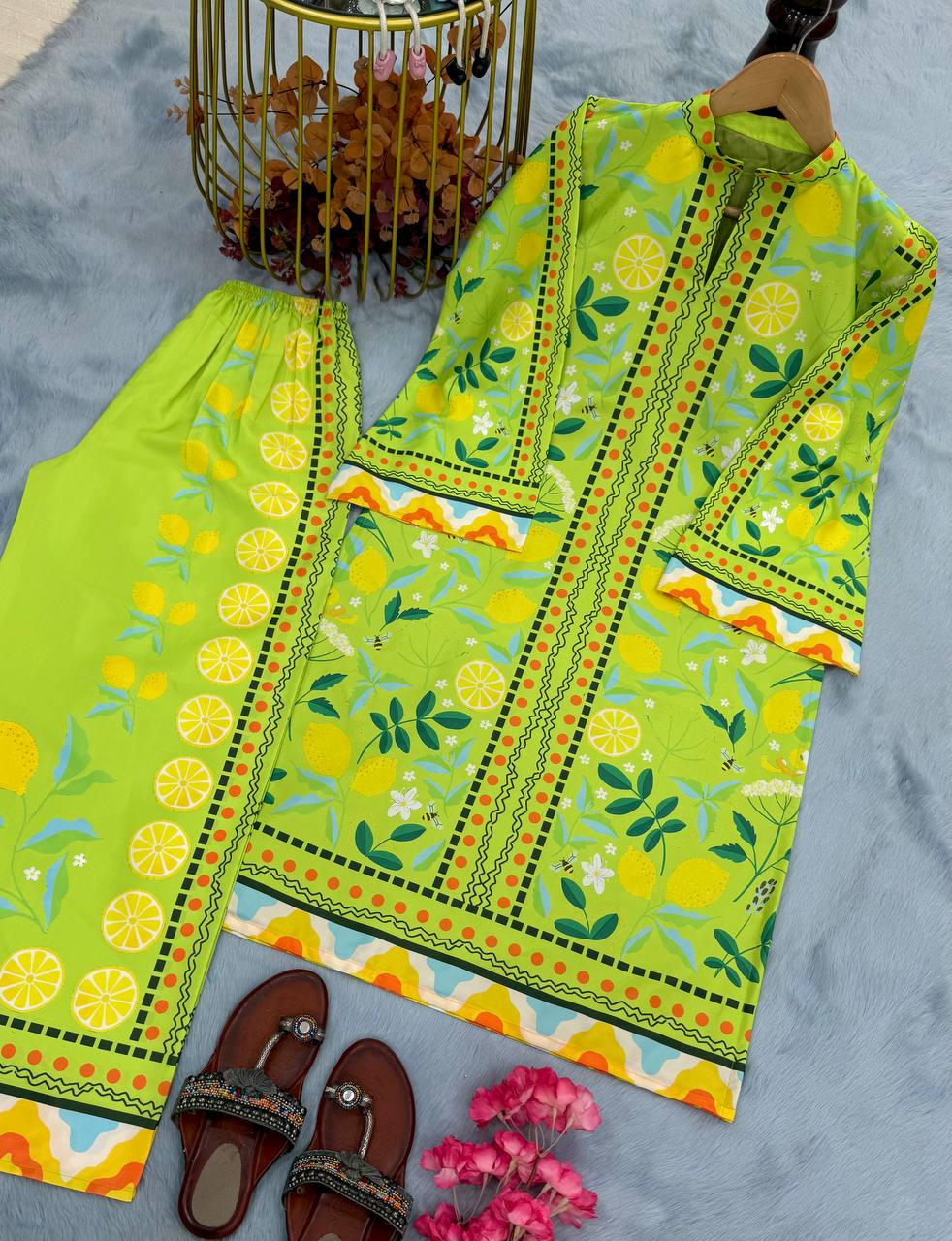 Function Wear Green Color Pure Natural Crepe With Digital Printed Designer Palazzo Suit