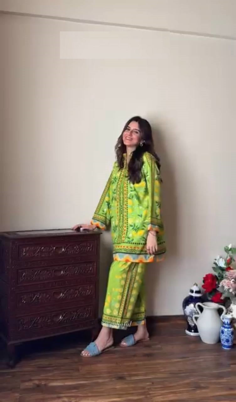 Function Wear Green Color Pure Natural Crepe With Digital Printed Designer Palazzo Suit
