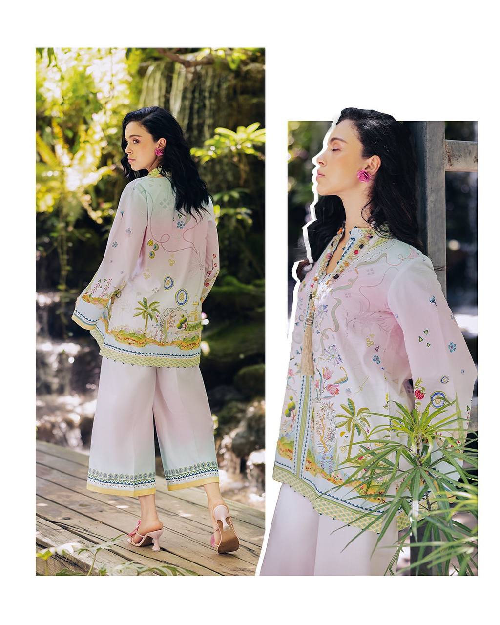 Ceremony Wear Cream Color Pure Natural Crepe With Digital Printed Designer Palazzo Suit