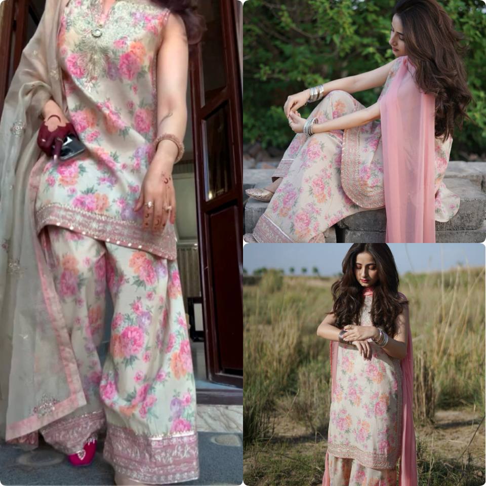 Function Wear Off White Color Pure Sifon Georgette With Digital Print With Embroidery Sequence Work Salwar Suit