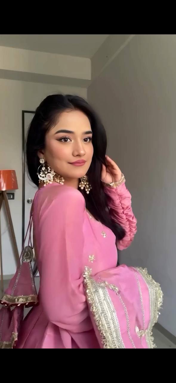 Celebrity Style Dusty Pink Color Vichitra Silk With Embroidery Zari-Codding Sequins Work Anarkali Gown