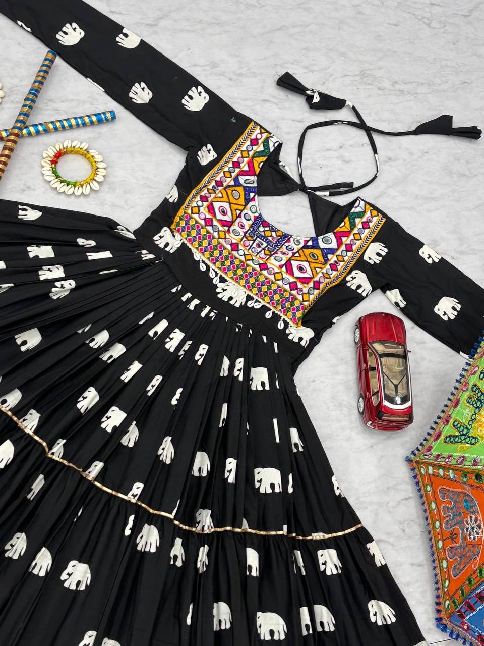 Navratri Collection Black Color Pure Cotton And Embroidery Gamathi Work Designer Gown