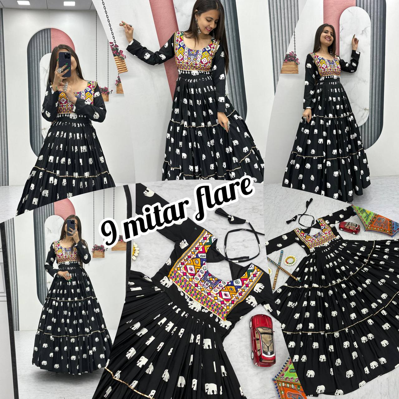Navratri Collection Black Color Pure Cotton And Embroidery Gamathi Work Designer Gown