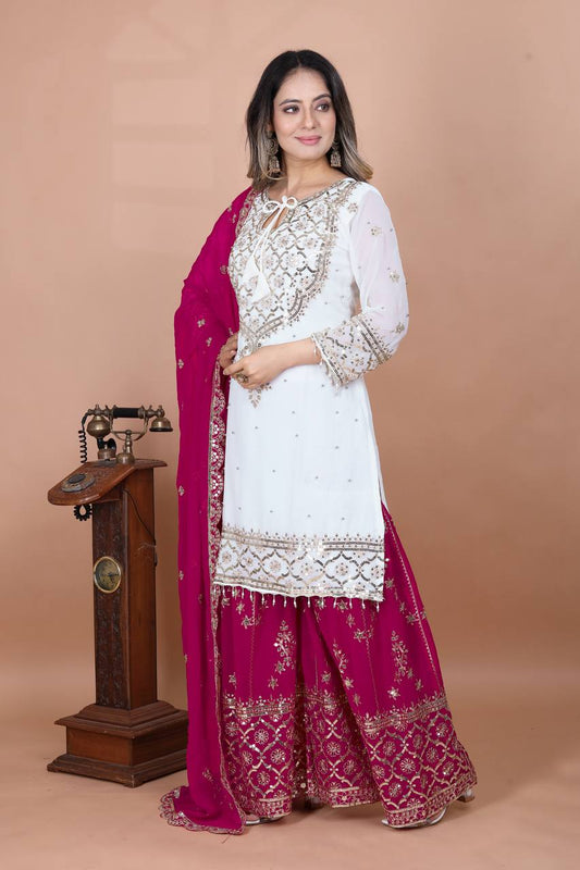 Festive Wear Pink Color Embroidery Sequence Work Sharara Suit