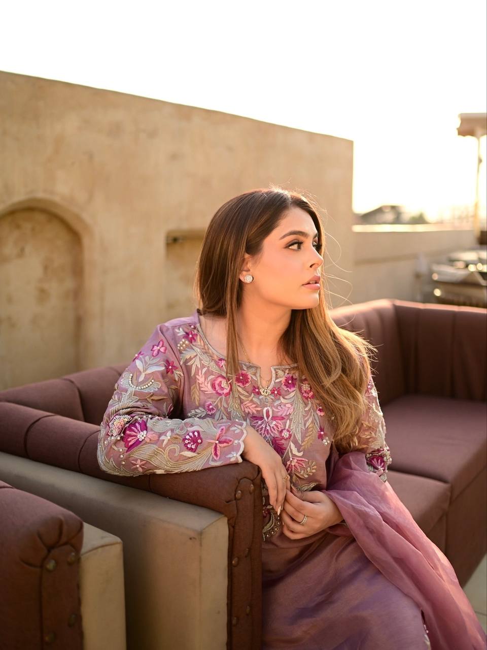 Party Wear Lavender Color Natural Crepe Silk Delicate Embroidery And Sequin Work Palazzo Suit