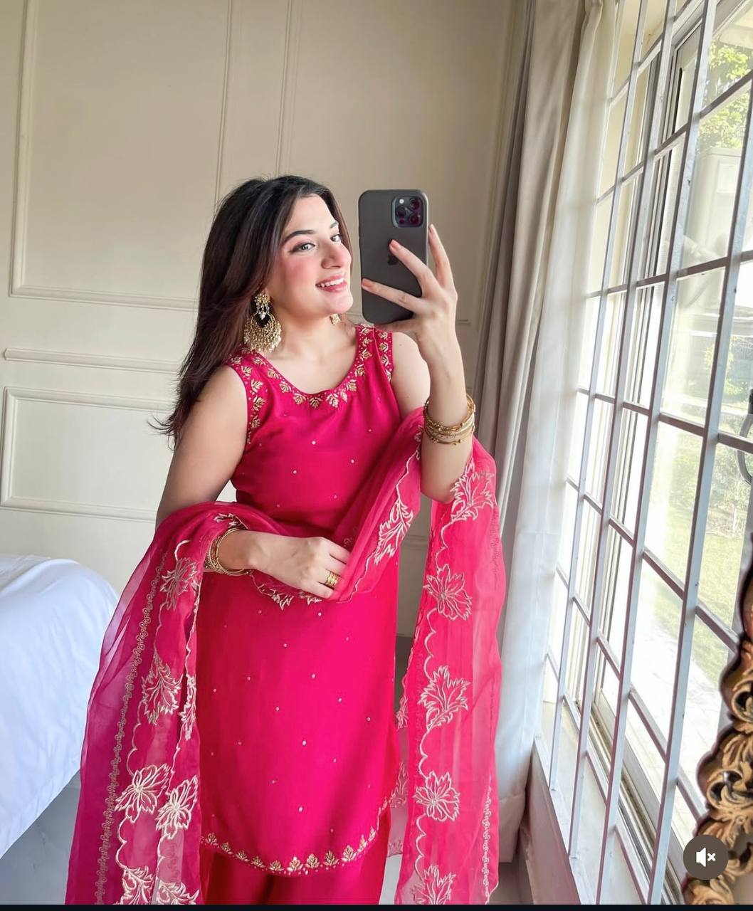 Party Wear Pink Color Pure Natural Crepe With Heavy Embroidery Sequence Work Palazzo Suit