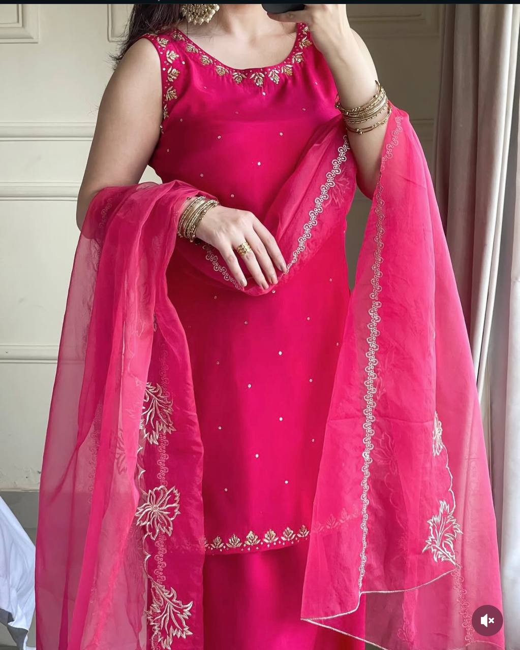 Party Wear Pink Color Pure Natural Crepe With Heavy Embroidery Sequence Work Palazzo Suit