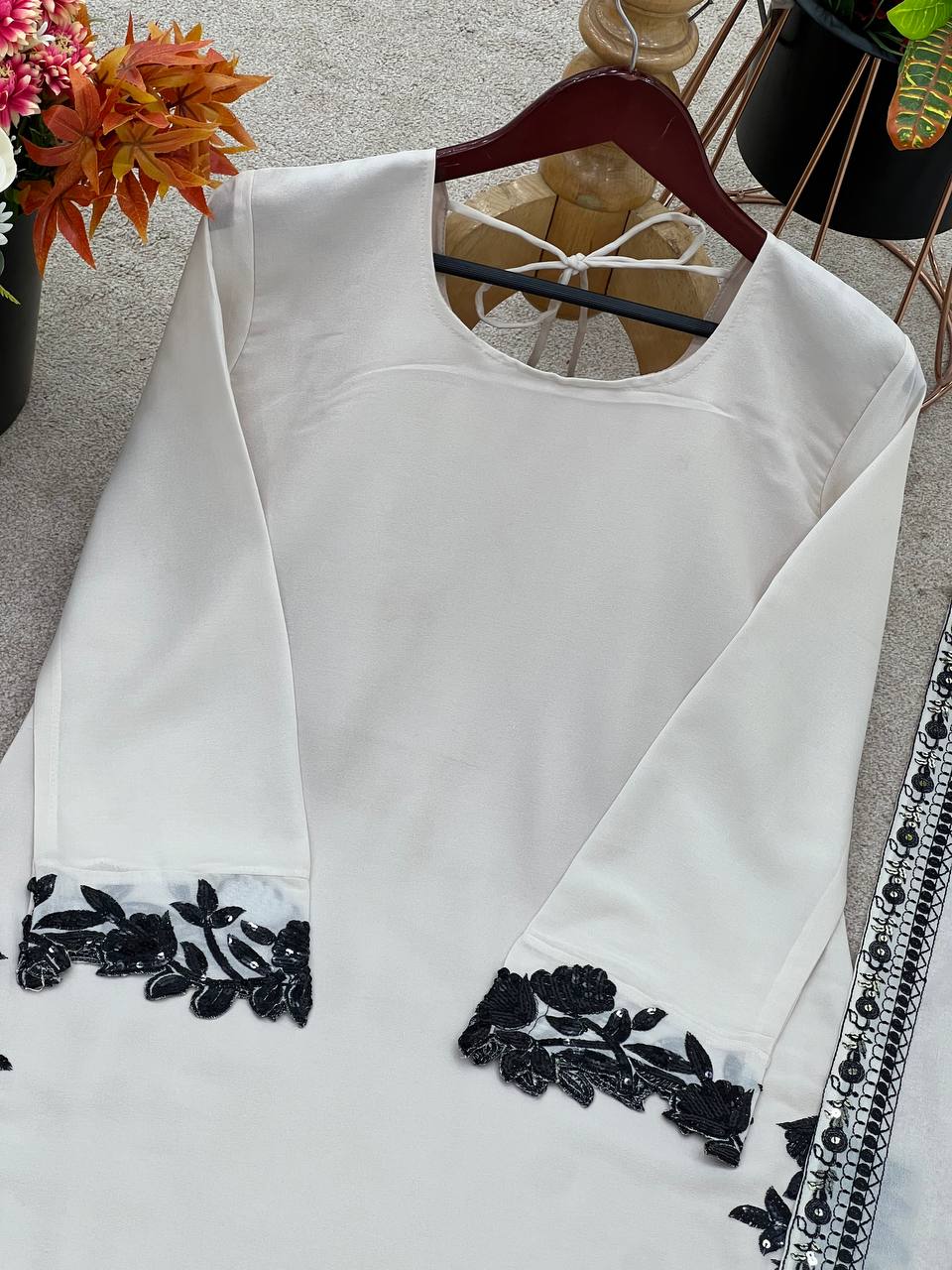 Special Wedding Wear Off White Color Star Georgette With Embroidery Sequin Work Ready TO Wear Palazzo Suit