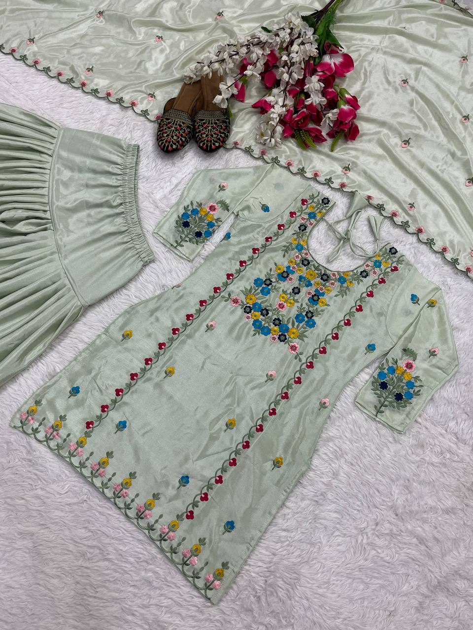 Exclusive Pista Color Beautiful Embroidered Patiyala Salwar Suit