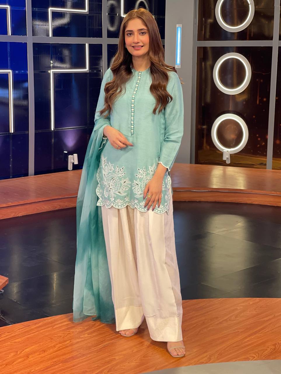 Reception Wear Sky Blue Color Heavy Georgette With Embroidery Work Palazzo Suit