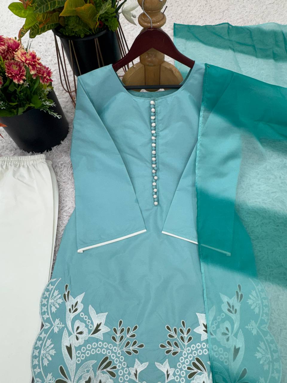 Reception Wear Sky Blue Color Heavy Georgette With Embroidery Work Palazzo Suit