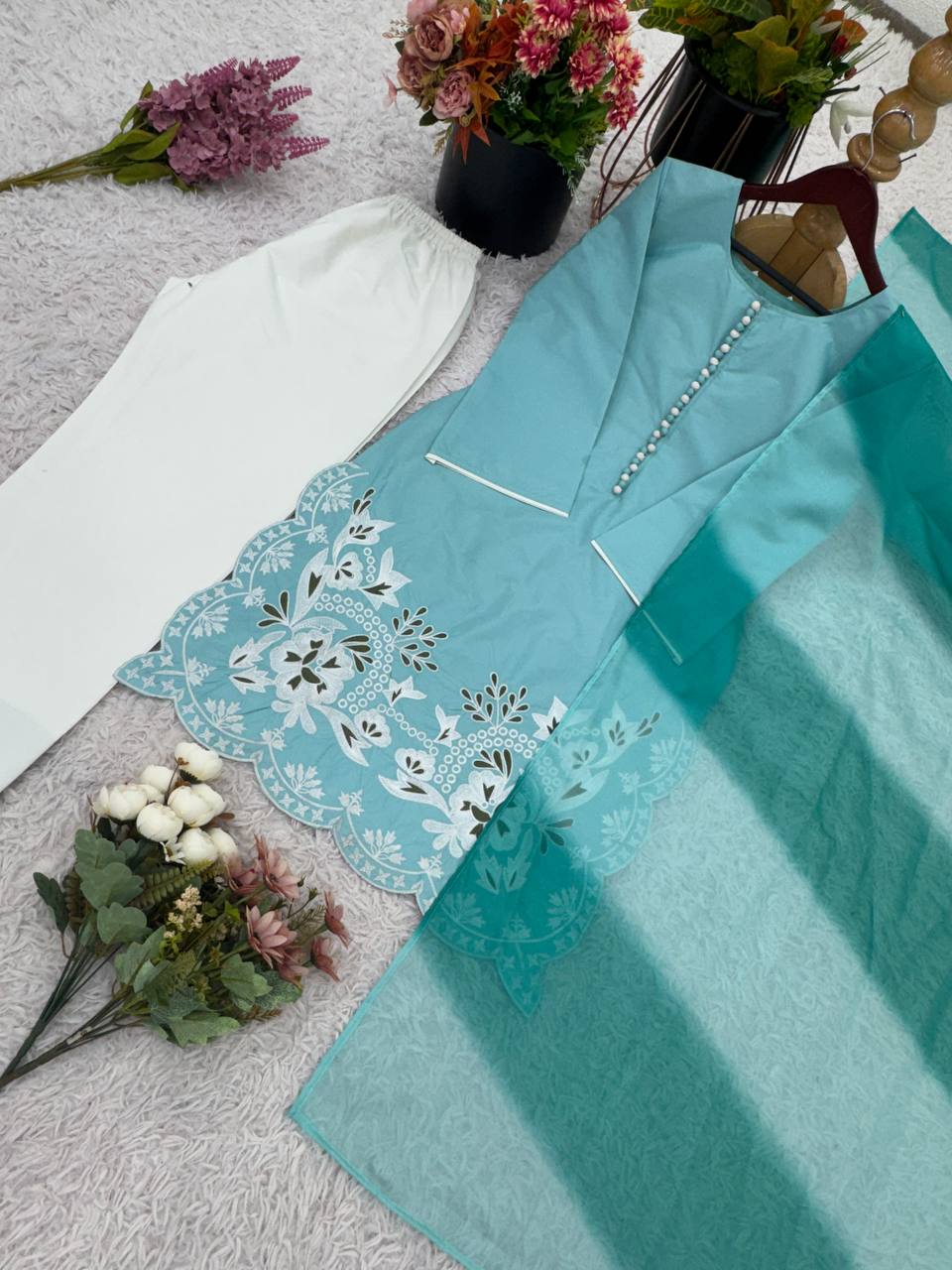 Reception Wear Sky Blue Color Heavy Georgette With Embroidery Work Palazzo Suit