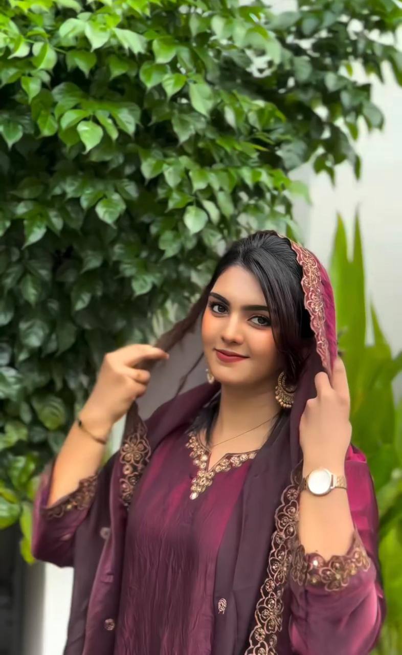 Wedding Wear Wine Color Pure Jimmy Choo Silk With Heavy Embroidery Sequence Work Palazzo Suit