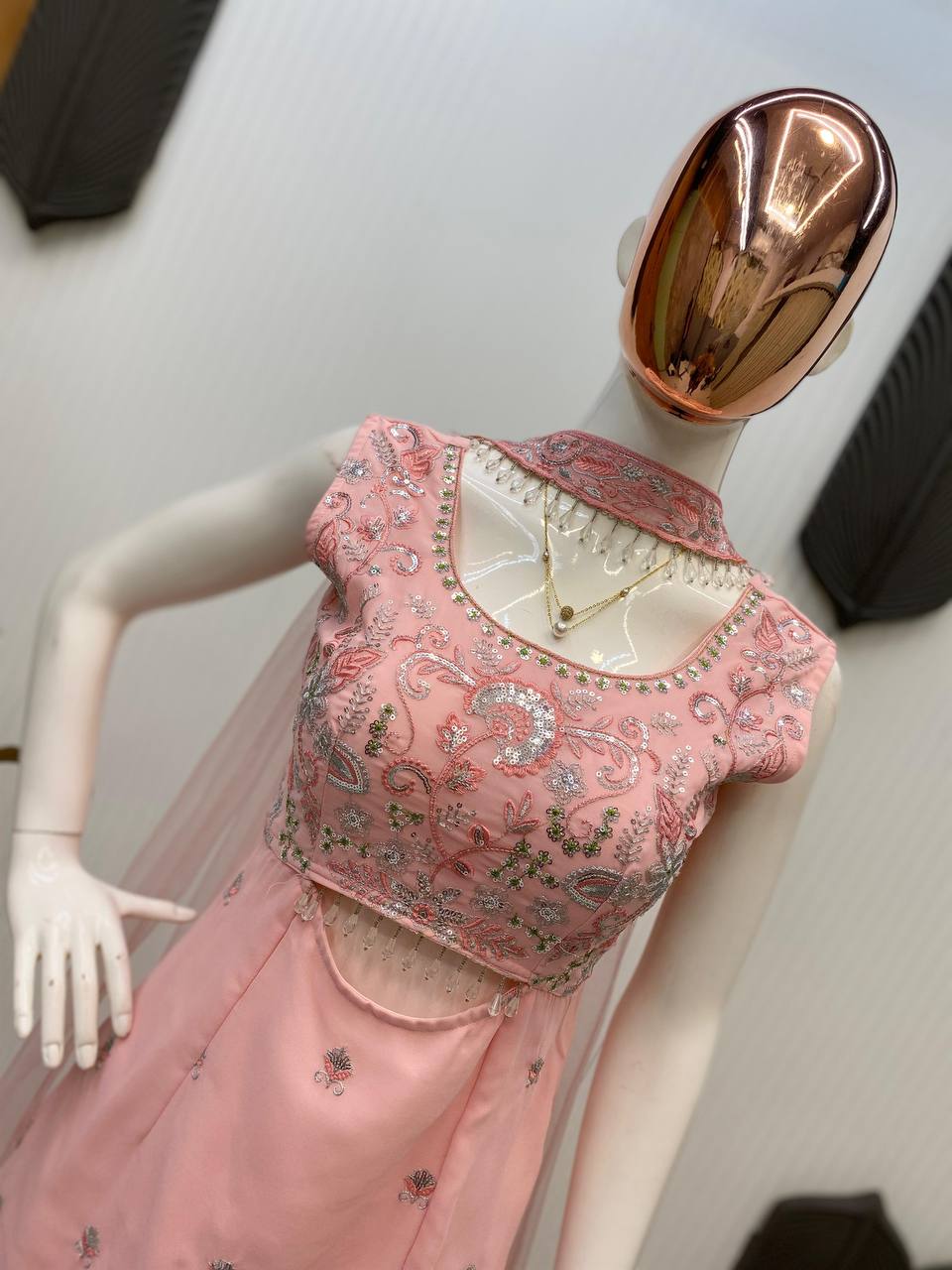 Beautiful Wedding Wear Indo Western Peach Color Sequence Embroidered Outfit With Dupatta