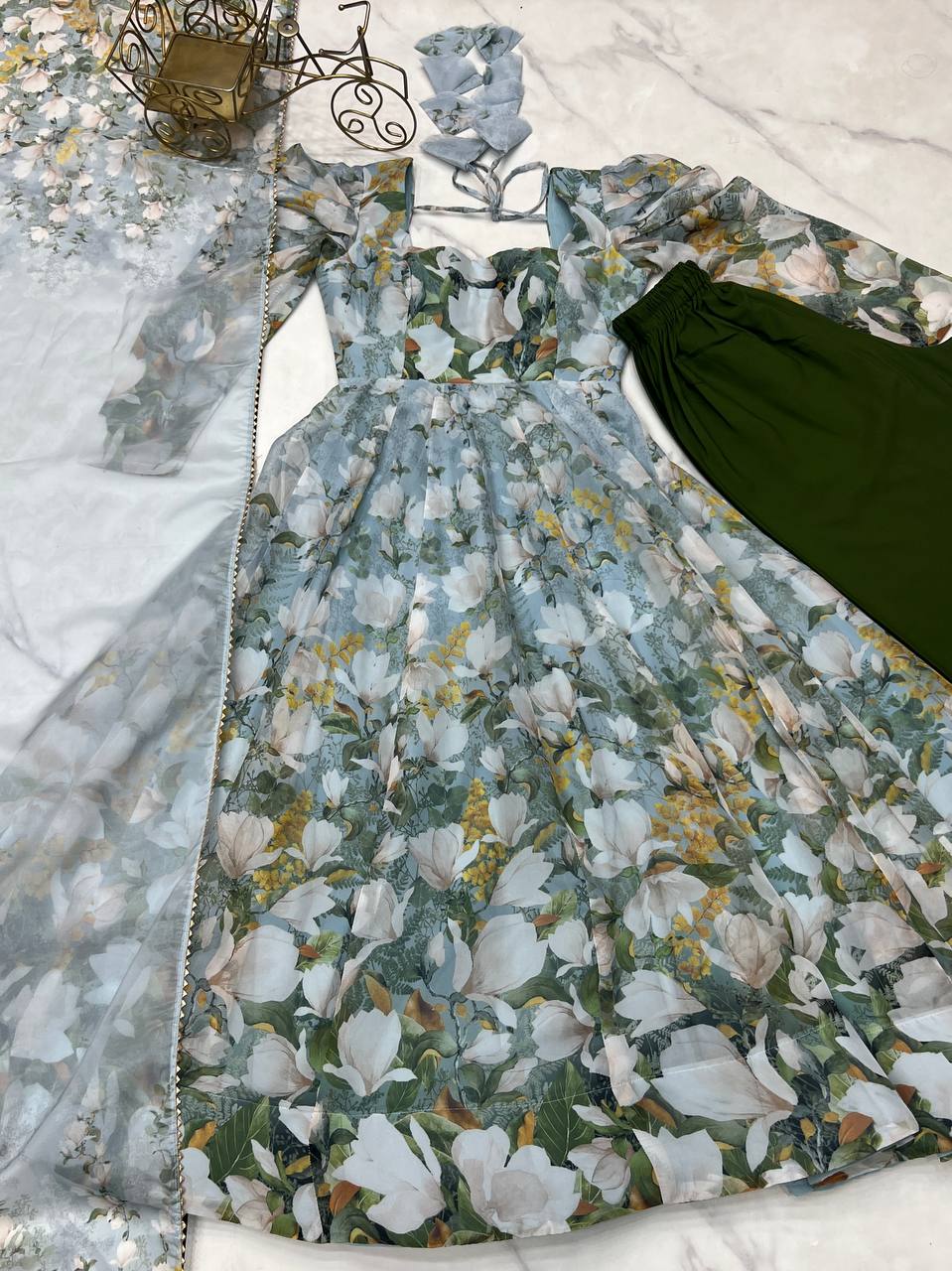 Festive Wear Multi Color Heavy Pure Soft Organza Silk With Floral Printed Designer Anarkali Gown