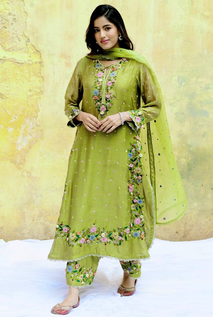 Function Wear Green Color Heavy Faux Georgette  Rich 5mm Embroidery Sequin Work Palazzo Salwar Suit