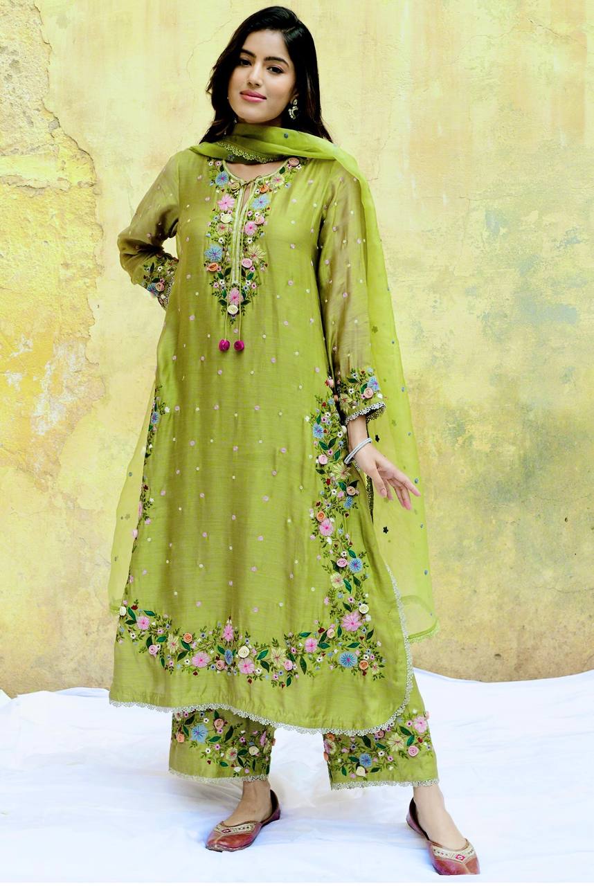 Function Wear Green Color Heavy Faux Georgette  Rich 5mm Embroidery Sequin Work Palazzo Salwar Suit