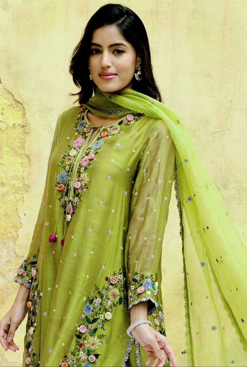 Function Wear Green Color Heavy Faux Georgette  Rich 5mm Embroidery Sequin Work Palazzo Salwar Suit