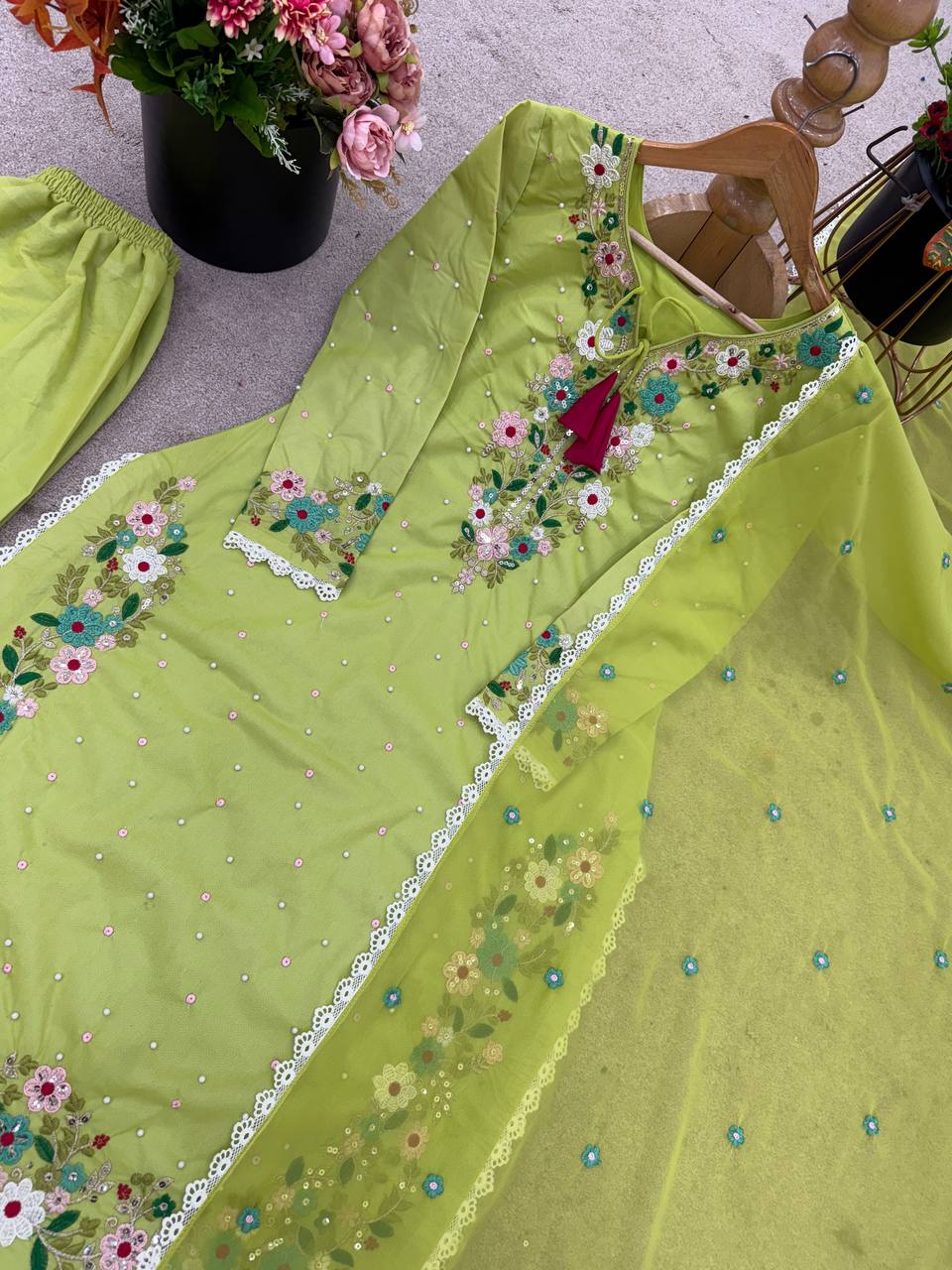 Function Wear Green Color Heavy Faux Georgette  Rich 5mm Embroidery Sequin Work Palazzo Salwar Suit
