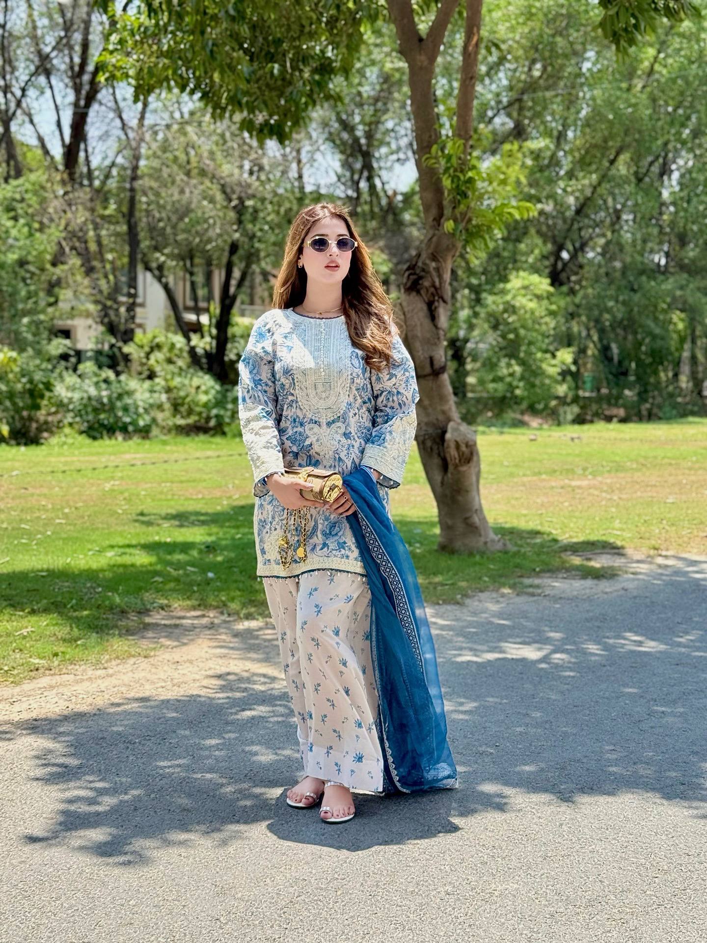 Functions Wear Blue Color Digital Print With Embroidery Work Palazzo Suit