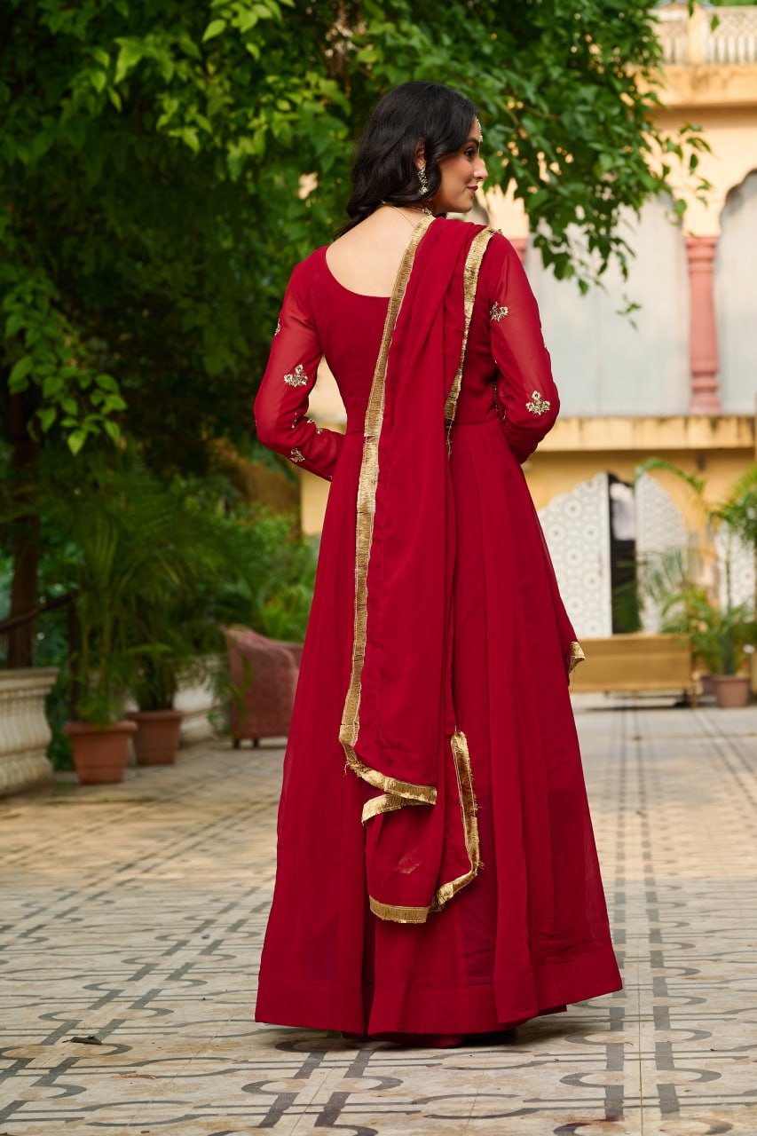 Ceremony Wear Maroon Color Embroidered Work Beautiful Gown