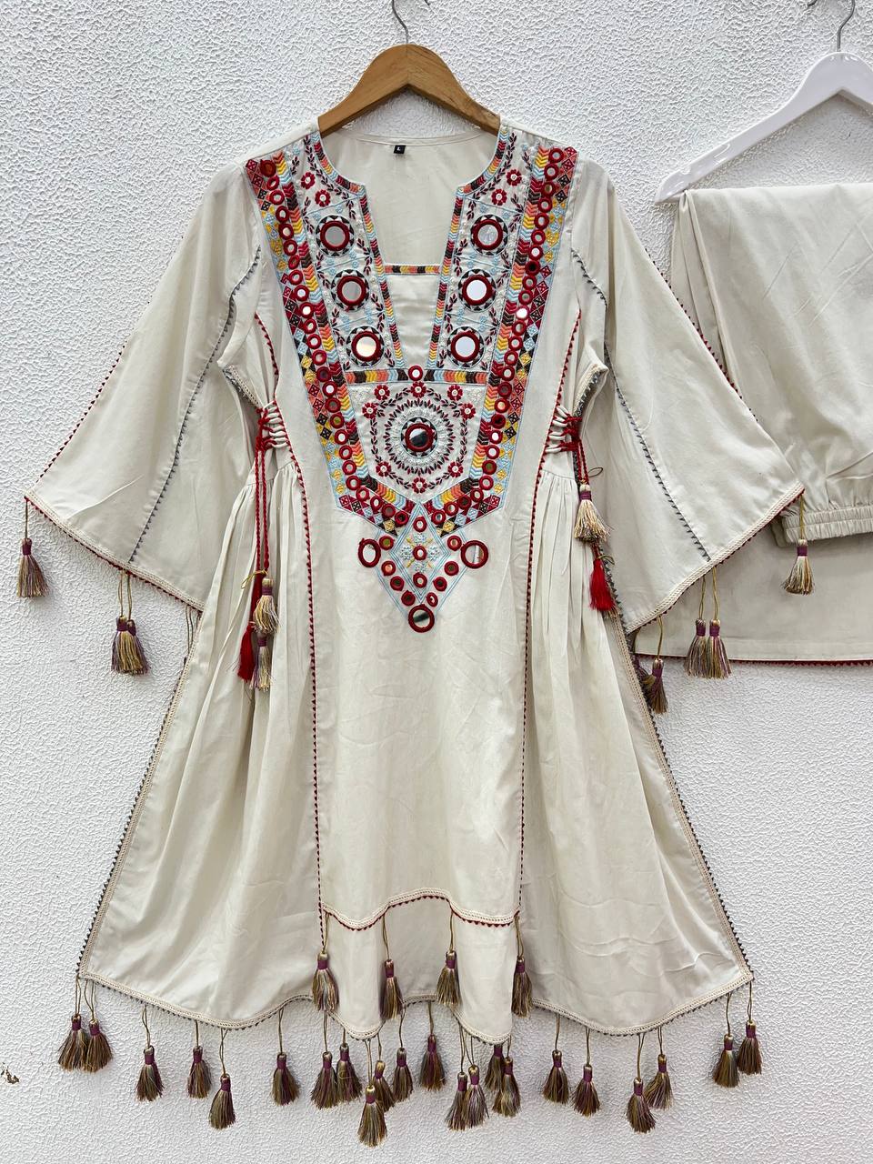 Fetive Wear Off White Color Embroidery With Sequence And Real Mirror Work Palazzo Suit