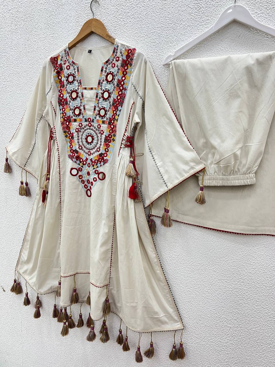 Fetive Wear Off White Color Embroidery With Sequence And Real Mirror Work Palazzo Suit