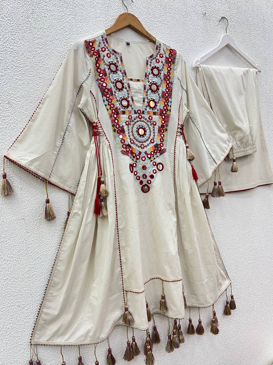 Fetive Wear Off White Color Embroidery With Sequence And Real Mirror Work Palazzo Suit