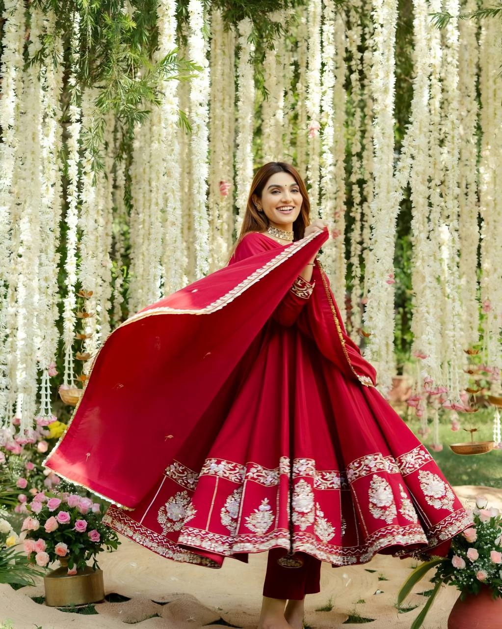 Wedding Wear Red Color Embroidered Sequins And Thread Work Anarkali Gown