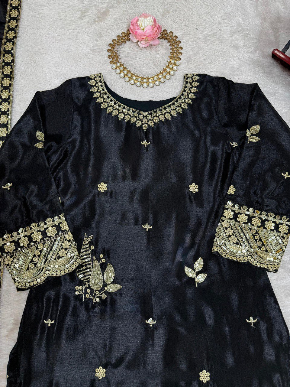 Festive Wear Black Color Thread And Sequin Embroidery Work Beautiful Palazzo Suit