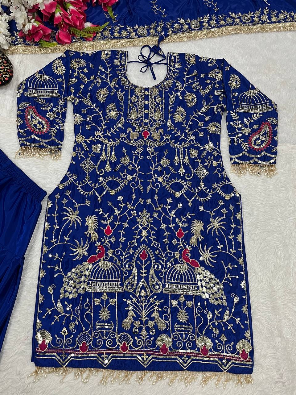 Stylish Navy Blue Color Embroidery Sequence Work Dhoti Suit