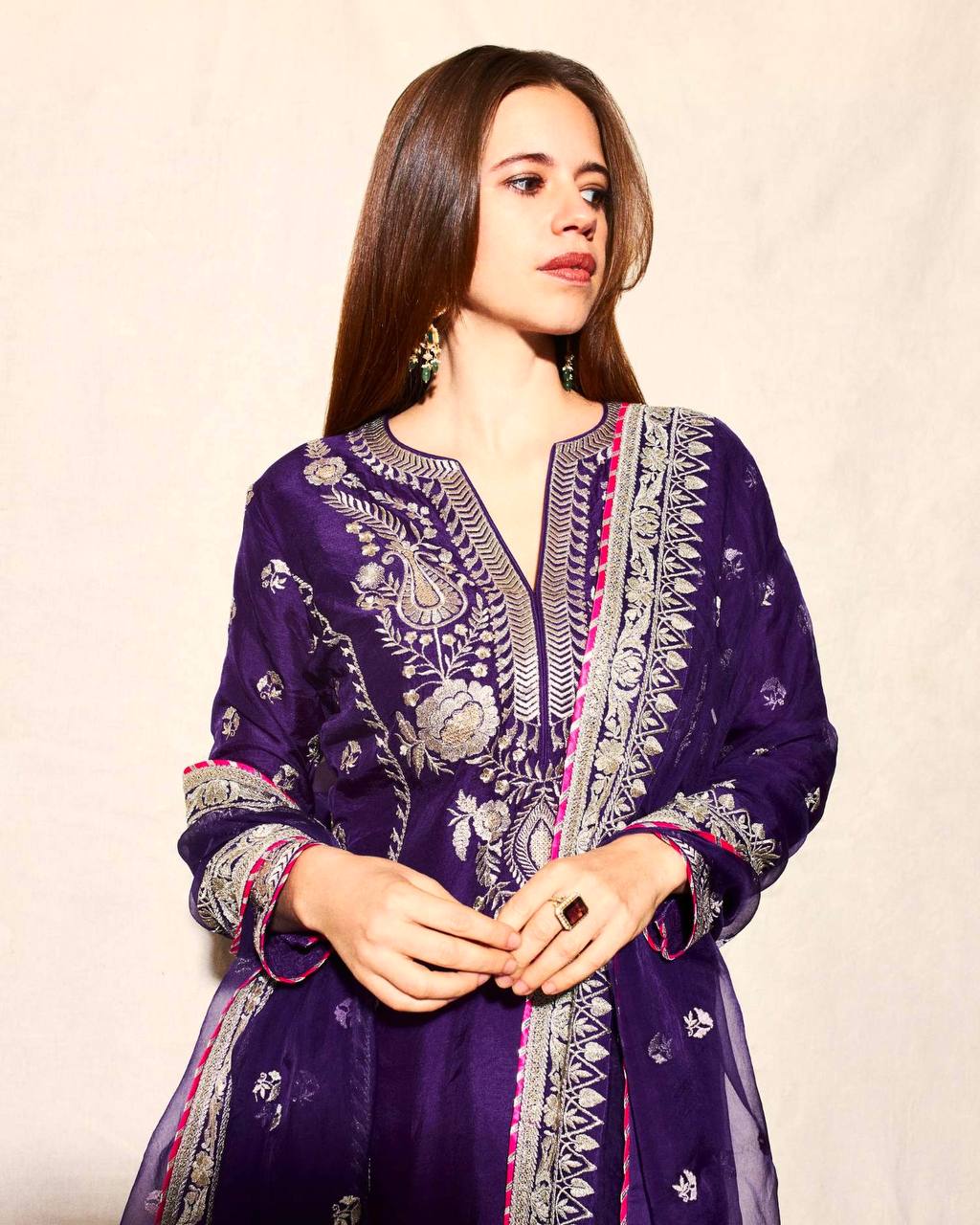 Fantastic Purple Color Pure Chinon Silk With Embroidery Coding Sequence Work Palazzo Suit