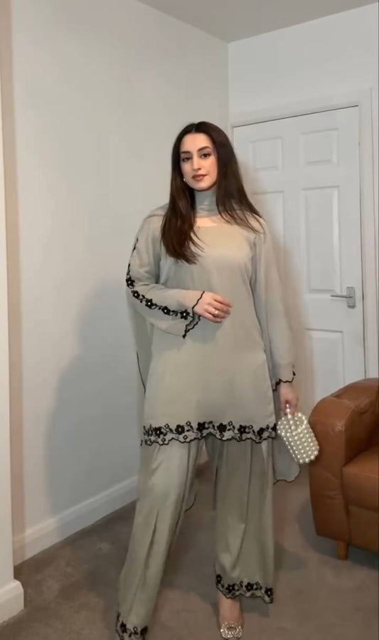 Festive Wear Cream Color Heavy Faux Georgette With Embroidery Work Palazzo Suit