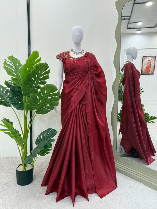 Latest Beautiful Maroon Color Jimmy Chu Silk Designer Saree