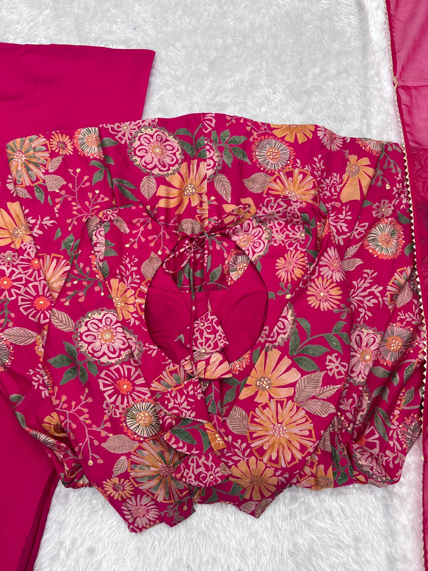 Fabulous Pink Color Heavy Pure Soft Roman Silk Chanderi Designer Palazzo Suit