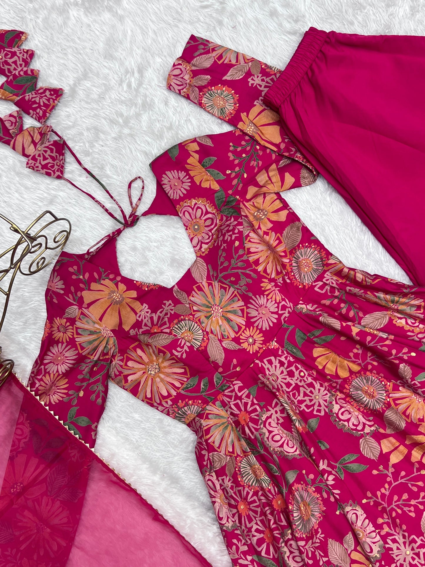 Fabulous Pink Color Heavy Pure Soft Roman Silk Chanderi Designer Palazzo Suit