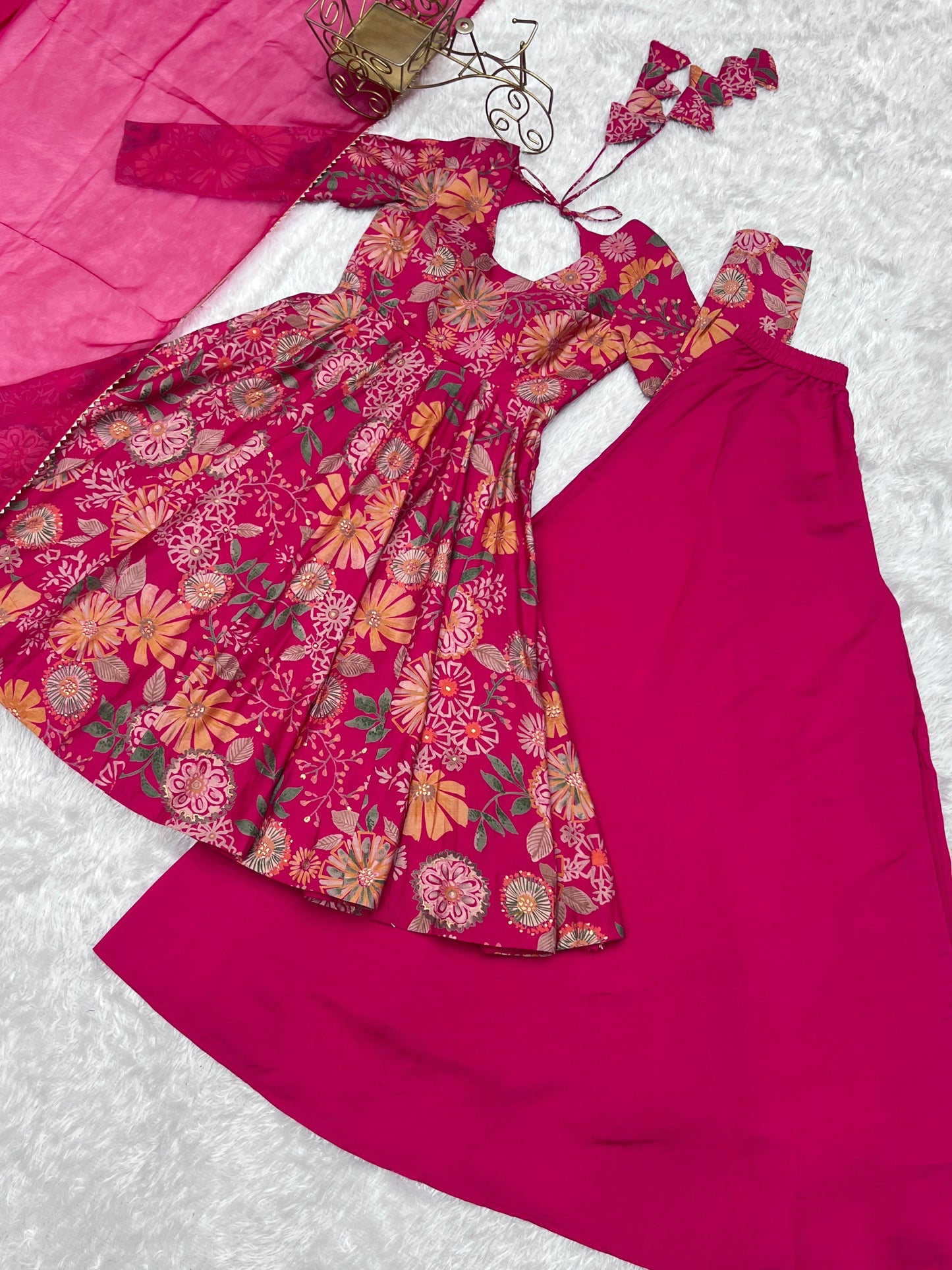 Fabulous Pink Color Heavy Pure Soft Roman Silk Chanderi Designer Palazzo Suit