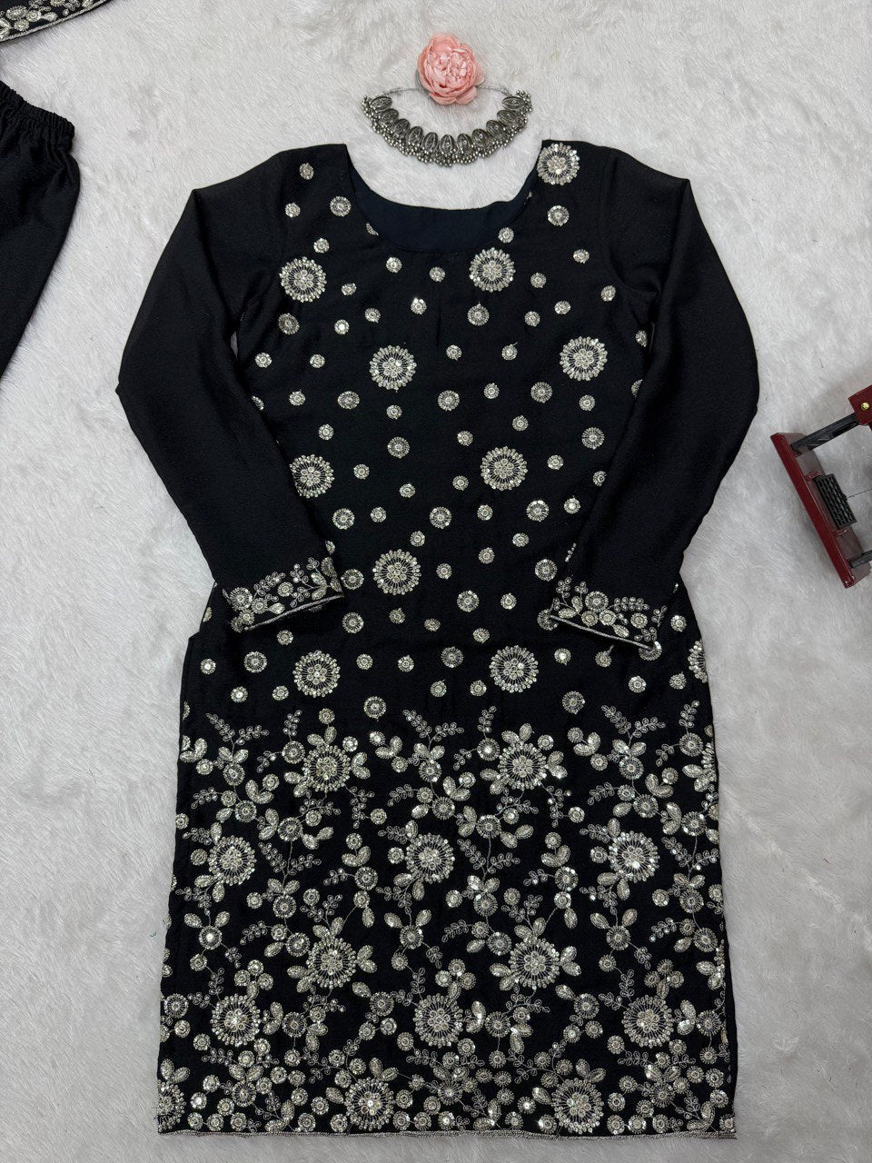 Ceremony Wear Black Star Georgette Thread With Sequence Work Sharara Suit