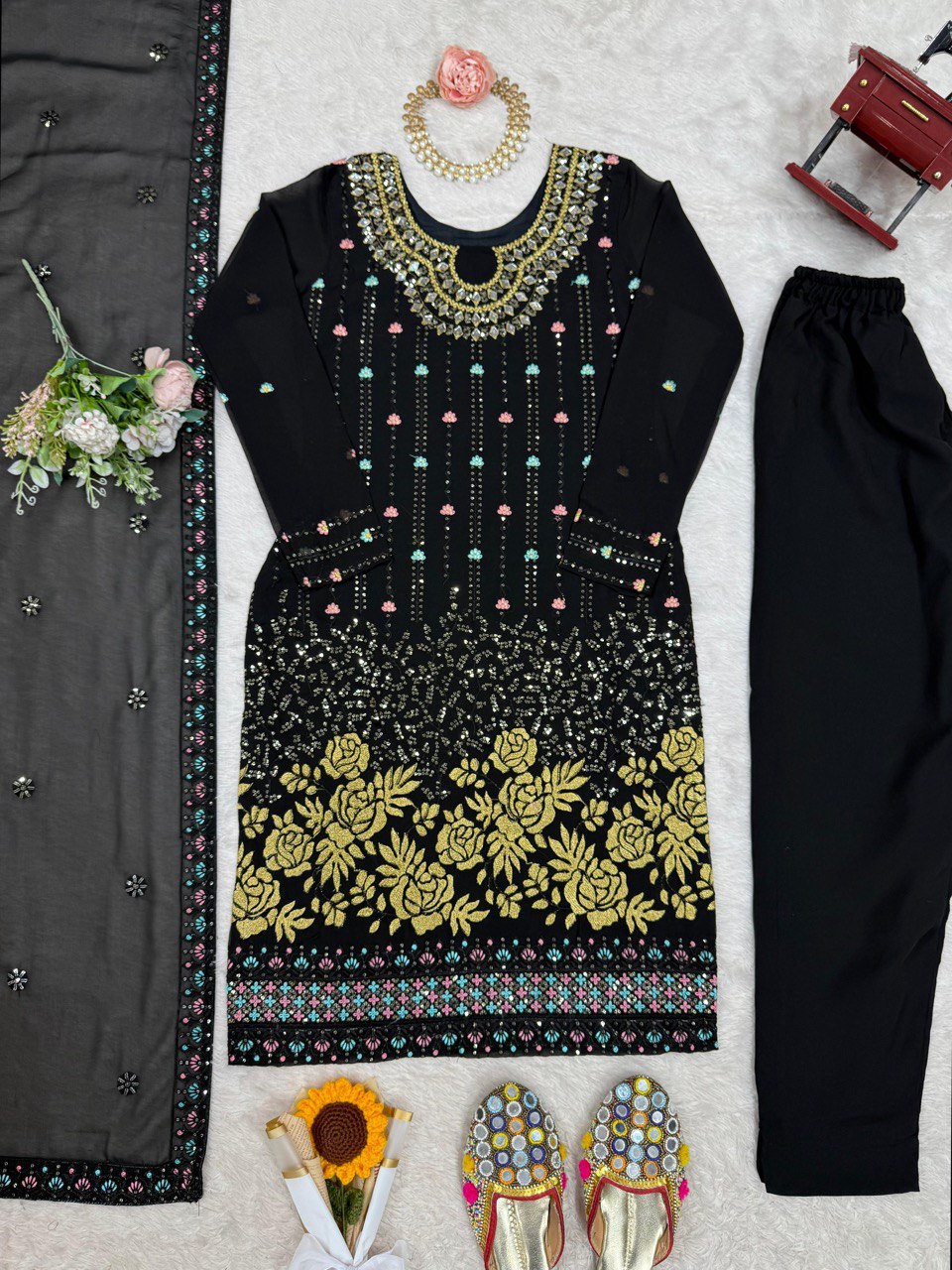 Bollywood Wear Black Color Faux Georgette Thread And Sequence Work Salwar Suit