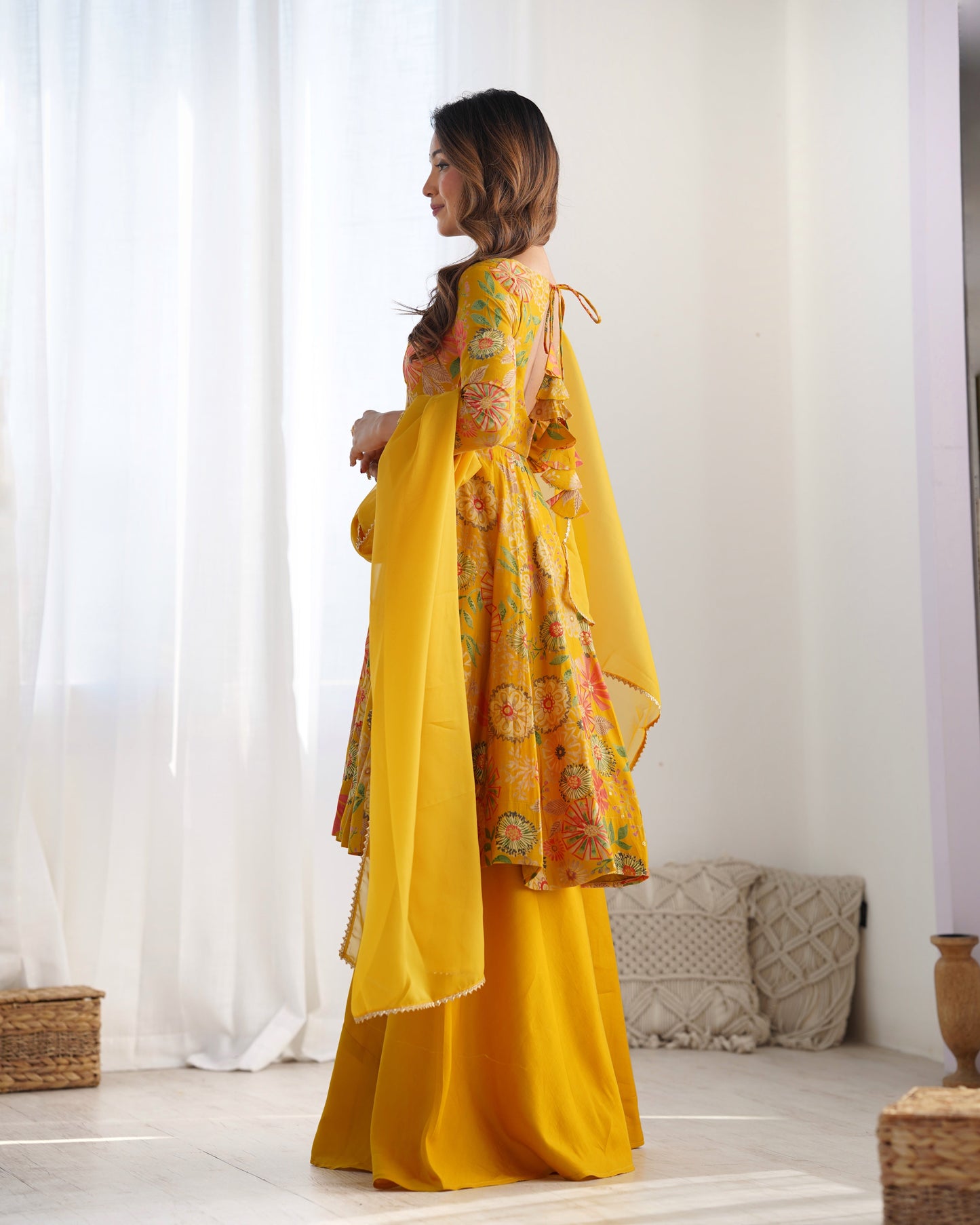 Haldi Special Wear Yellow Color Heavy Pure Soft Roman Silk Chanderi Designer Palazzo Suit