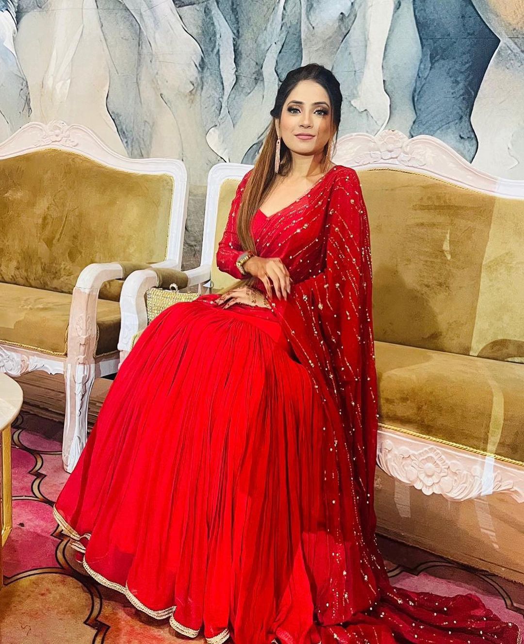 Ready To Wear Beautiful Work Red Color Lehenga Saree
