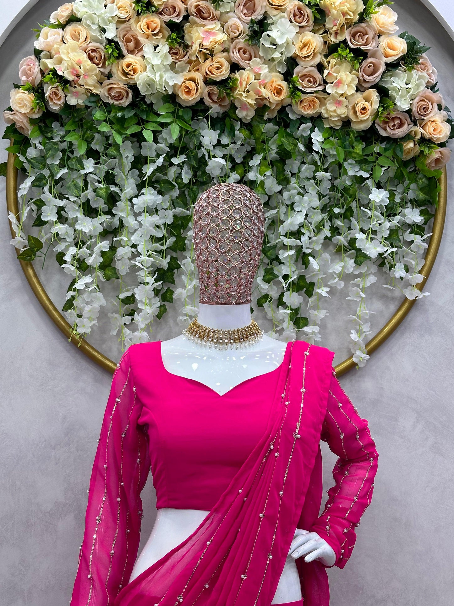 Ready To Wear Beautiful Work Pink Color Lehenga Saree