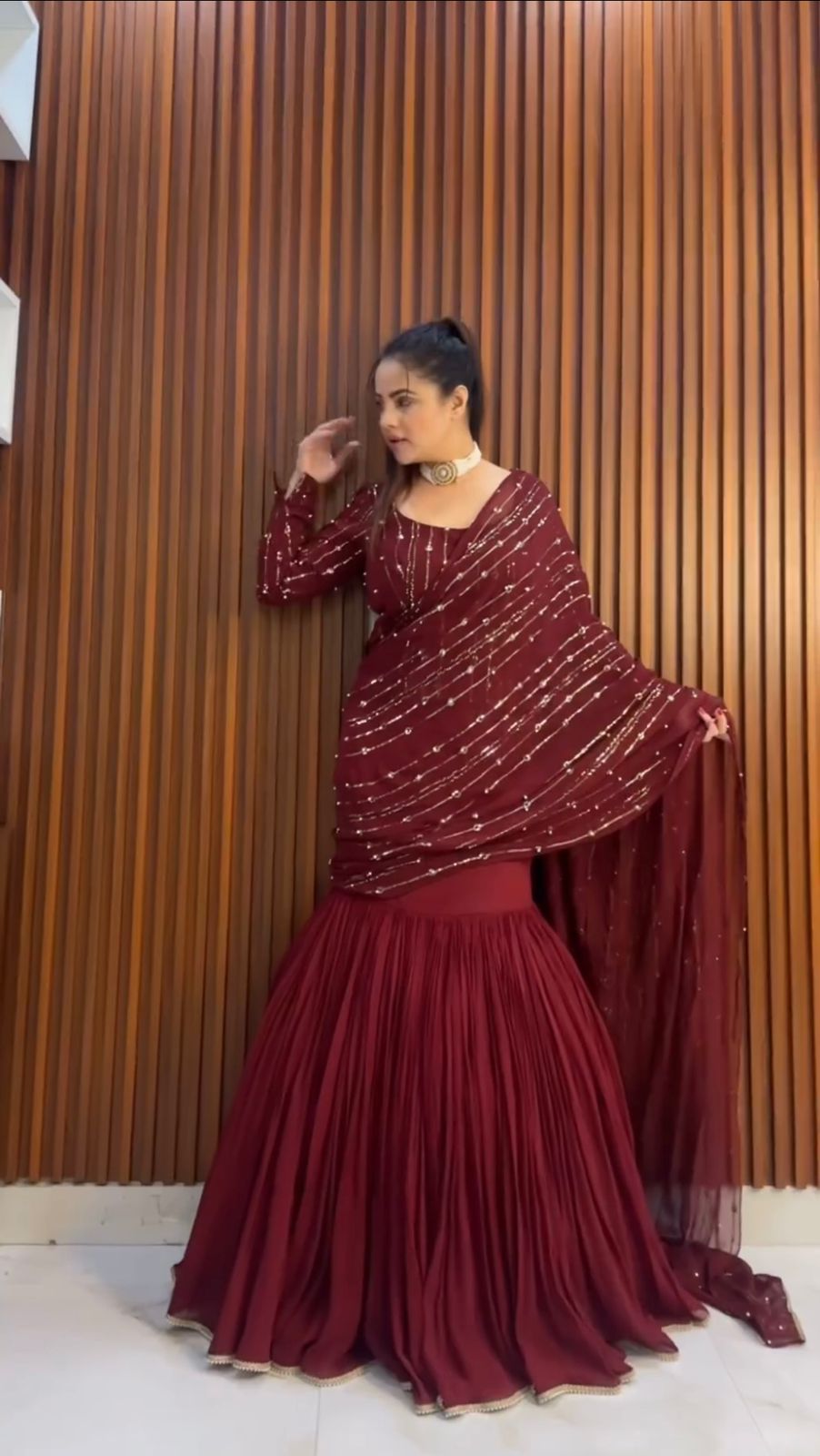Ready To Wear Beautiful Work Maroon Color Lehenga Saree