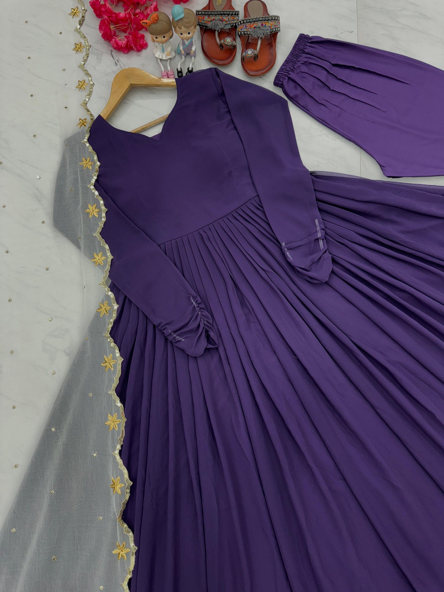 Pretty Plain Purple Color Gown With White Dupatta