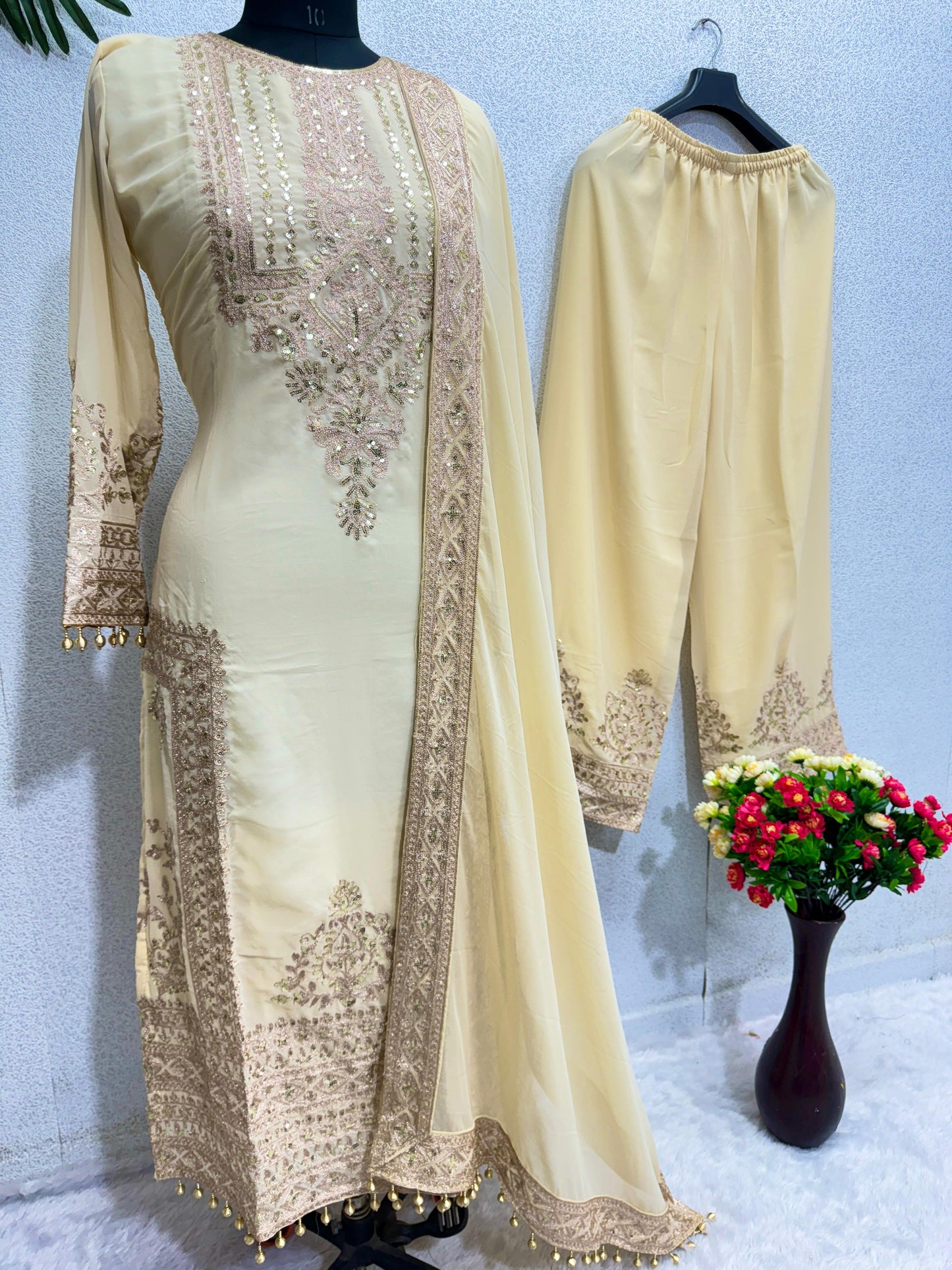 Exotic Off White Color Chine Sequence Work Pakistani Suit