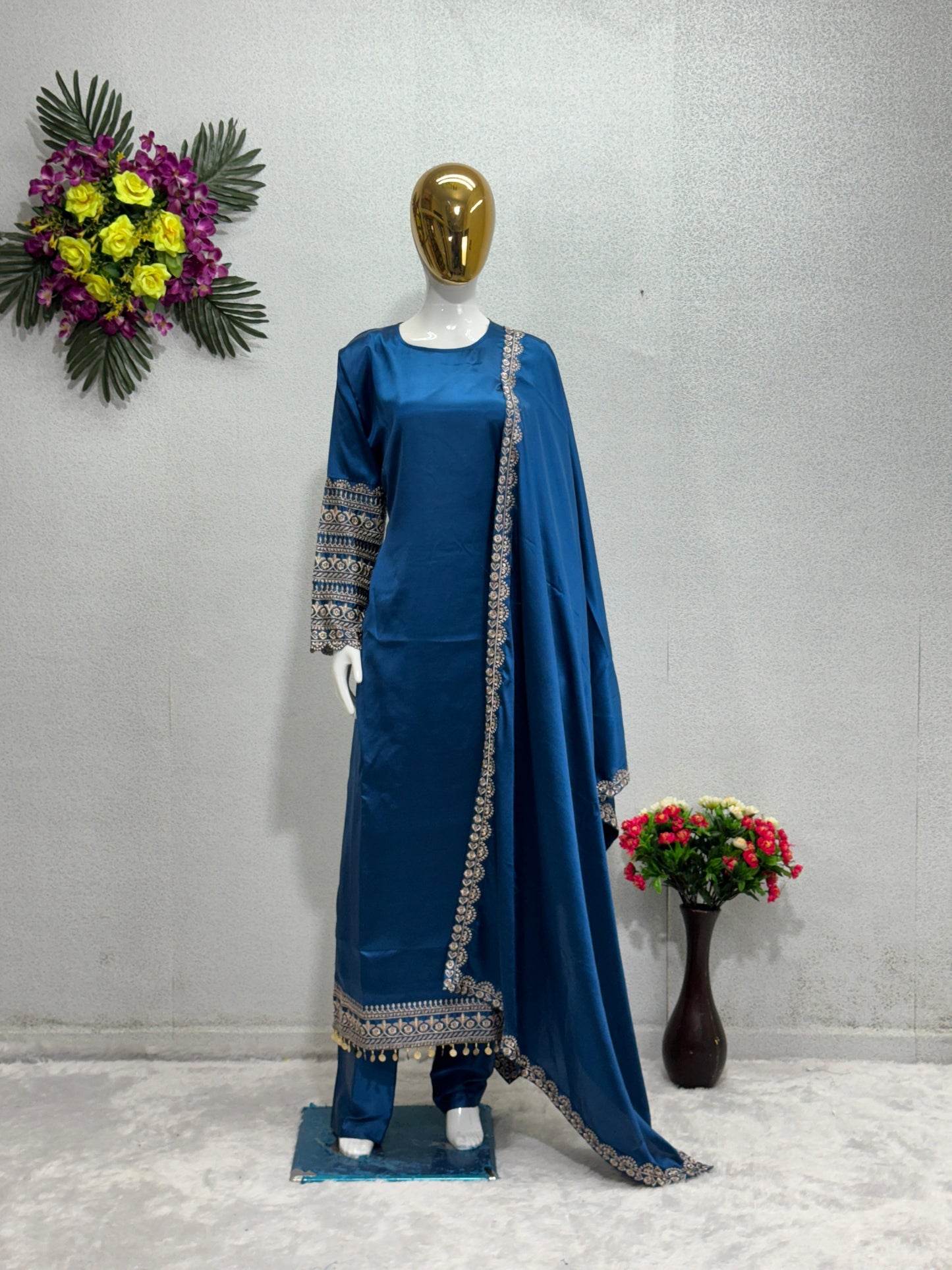 Decent Blue Color Embroidered Work Salwar Suit