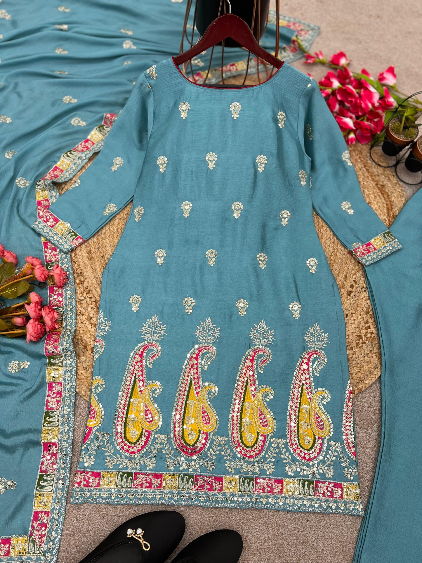 Festive Wear Sky Blue Color Salwar Suit